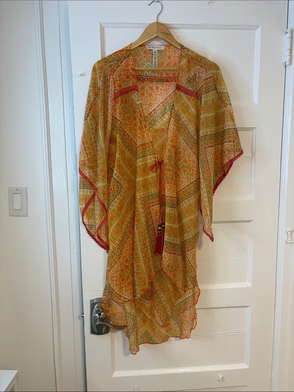 BCBGeneration Yellow & Orange Boho High-Low Kimono Dress
